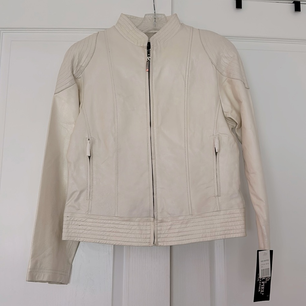 Women's Cream Leather Jacket